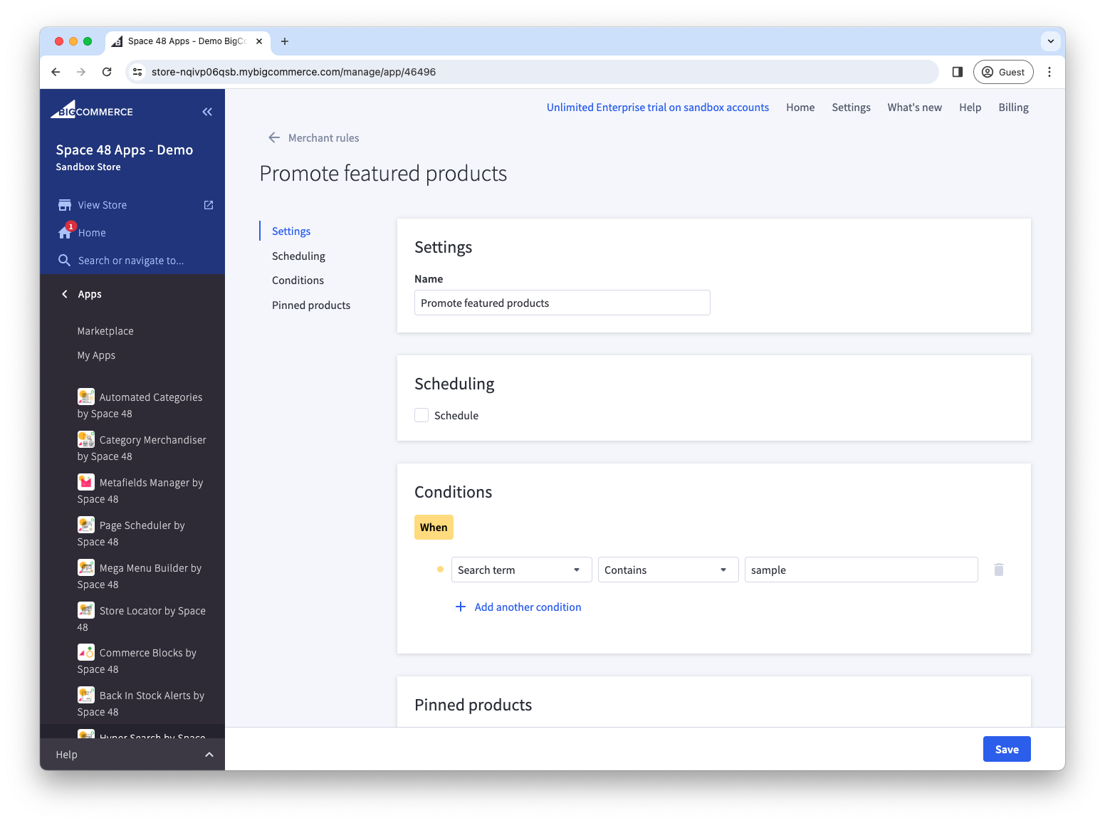Merchandising rule with search-term conditions